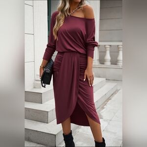 NWT Pretty Garden Wine Red Asymmetric Bodycon Dress Size S Small